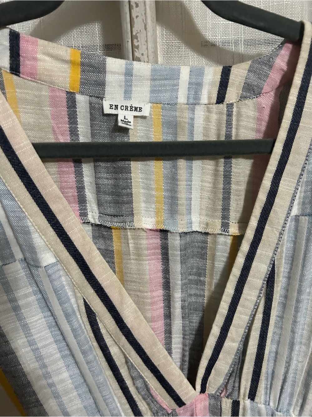 ENCREME Stripe V-Neck Maxi Dress Pastel Pink Yellow stripe vacation cruise large - Picture 4 of 7